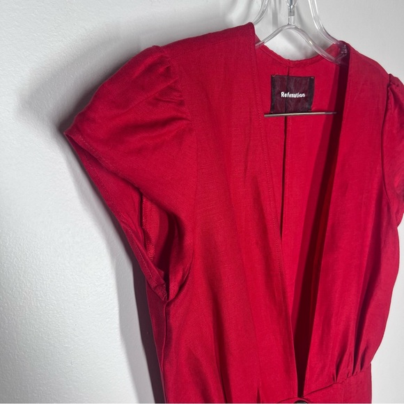 Reformation Sz Bayu Linen Midi Dress Red - Picture 5 of 9